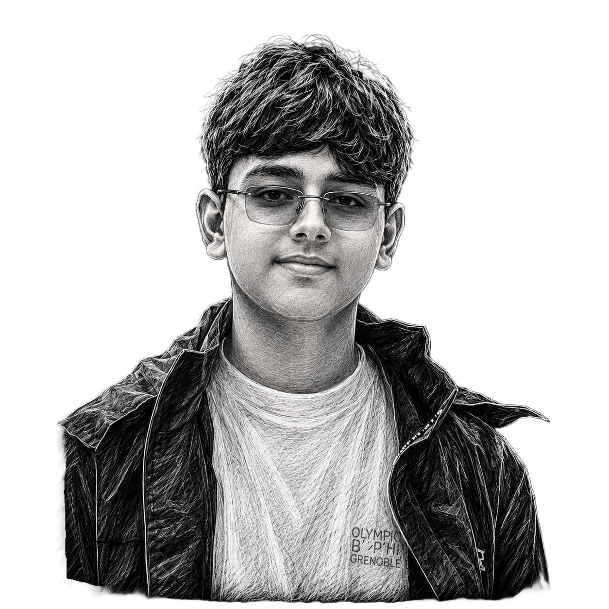 Romir Patel — scratchboard portrait